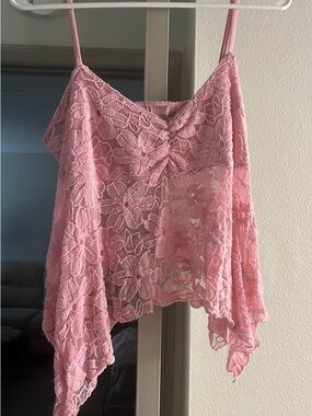 Faded Glory Pink Floral Lace Spaghetti Strap Camisole